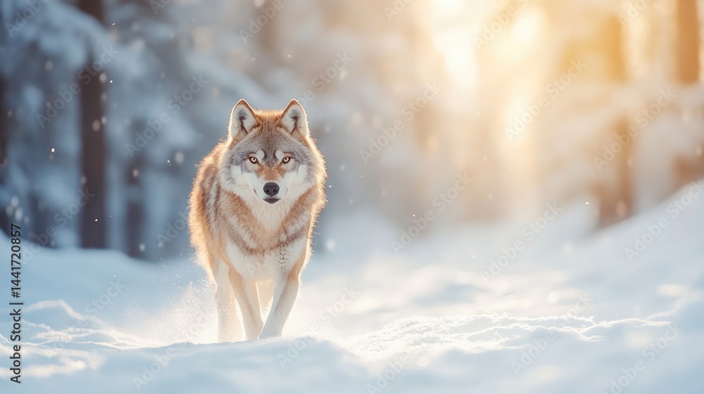 Naklejka premium Majestic wolf in a snowy forest