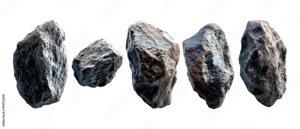 Pack of Asteroids Against Transparent Background for Space Branding, Sci-Fi Promotion, or Cosmic Design Projects