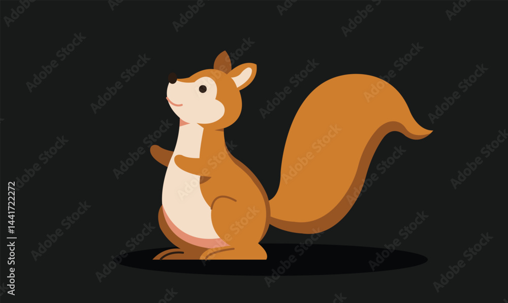 Flat design illustration of a squirrel, symbolizing nature and wildlife, showcasing this small, energetic animal with its fluffy tail in a minimalist, playful style. Flat design illustration of a squirrel, symbolizing nature and wildlife, showcasing this small, energetic animal with its fluffy tail in a minimalist, playful style.