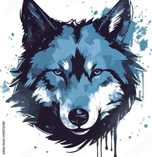 Blue Wolf Head Vector Art Illustration