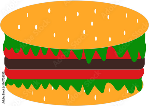 Burger Icon - Flat Vector Illustration of Fast Food Item.
Clean vector illustration of a burger icon with a flat design. Perfect for menu design, mobile apps, or food-related infographics.