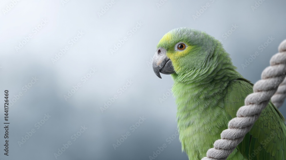 Obraz premium close-up of parrot resting on pirate shoulder minimalist composition clean image ample negative space