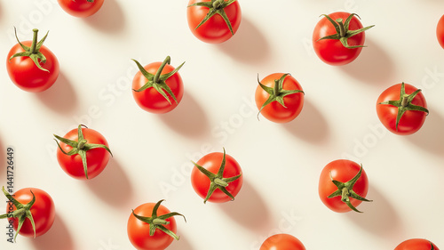 Obraz na płótnie Cherry tomatoes pattern dotted evenly across a pale field in a clean, patterned layout w salonie
