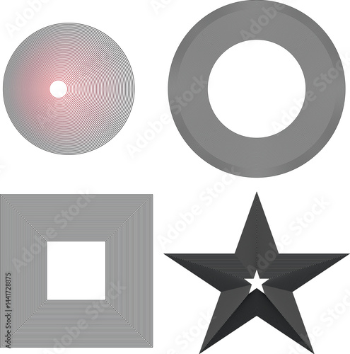 Concentric geometric shapes in black and red for fundamental design elements and patterns
