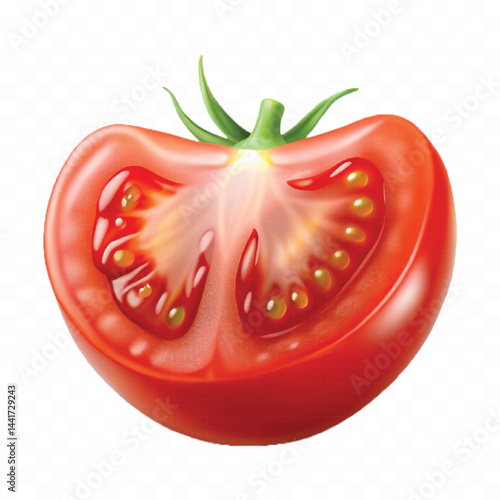 realistic 3d red tomato and slice isolated on  transparent background