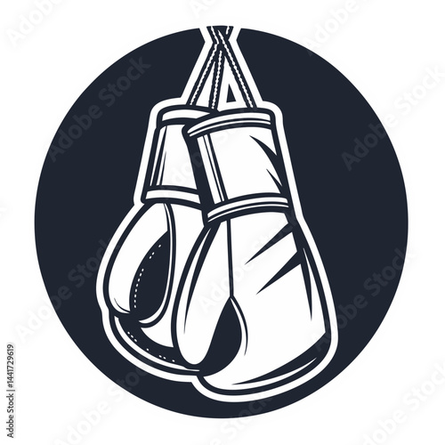 3D vector illustration of detailed boxing gloves in a hanging position, symbolizing sports, fitness, and combat activities in a dynamic style