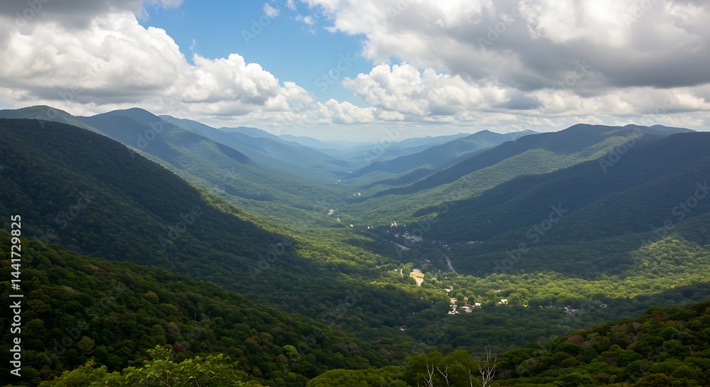 Fototapeta premium Sun-Drenched Valley's Embrace AI Generated