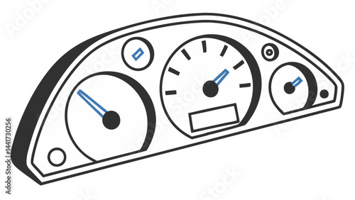 Vector of a modern electric car dashboard showing speedometer and gauges, representing electric vehicle technology and smart driving instrumentation