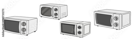 Vector illustration of a modern microwave oven with digital interface, representing kitchen innovation and quick meal preparation technology