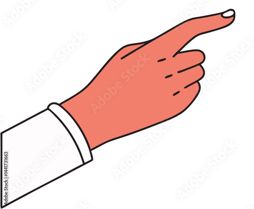 Illustration of a hand with a white sleeve pointing to the right with the index finger extended