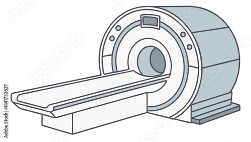 A detailed illustration of an mri machine with a patient table extending from the circular opening of it
