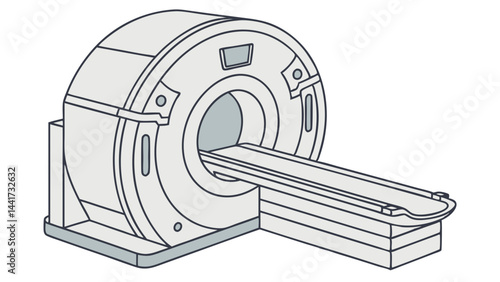 Illustration of a magnetic resonance imaging machine with a patient table extending from it in view
