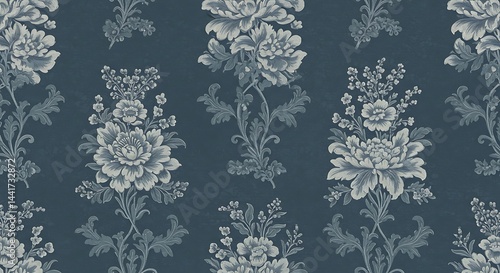 Midnight Bloom Damask AI Generated