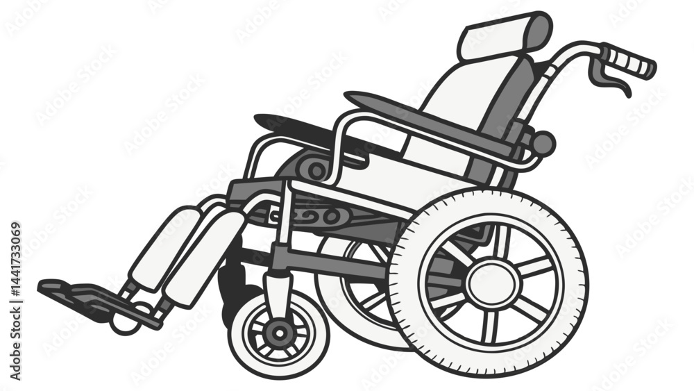 Fototapeta premium Illustration of a wheelchair with a headrest and footrests, designed for mobility assistance device