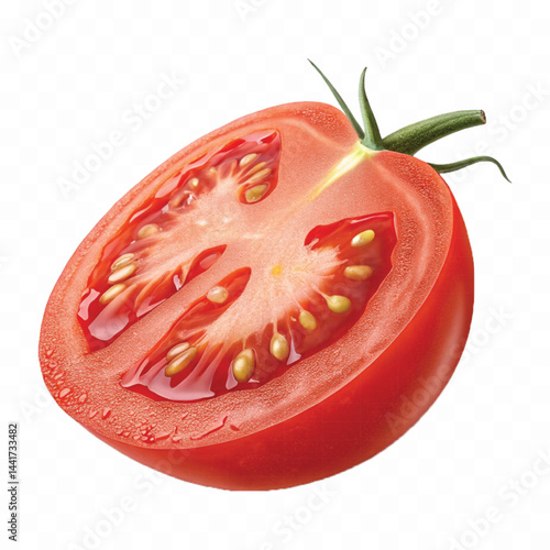 realistic 3d red tomato and slice isolated on  transparent background