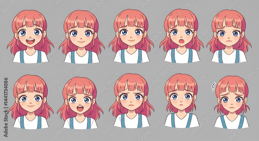Anime Girl's Emotional Spectrum AI Generated Anime Girl's Emotional Spectrum AI Generated