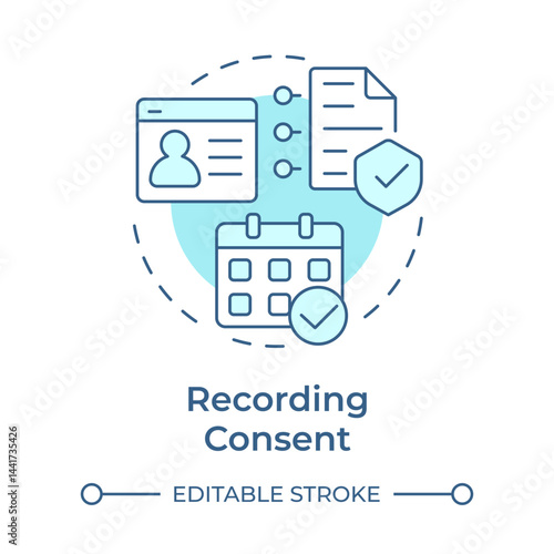 Recording consent soft blue concept icon. Securely storing user data. Allowance lifecycle management. Round shape line illustration. Abstract idea. Graphic design. Easy to use in article