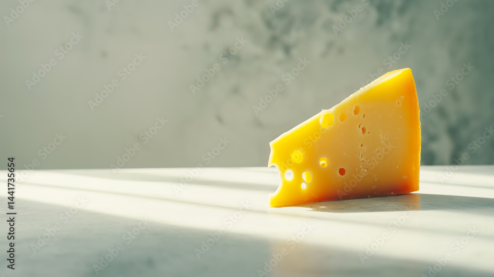 Singular Slice: Cheese wedge standing alone on pristine white, ready for copy