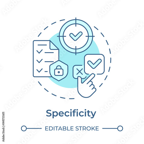 Specificity soft blue concept icon. Defined limited purpose of user allotment. GDPR consent principle. Round shape line illustration. Abstract idea. Graphic design. Easy to use in article