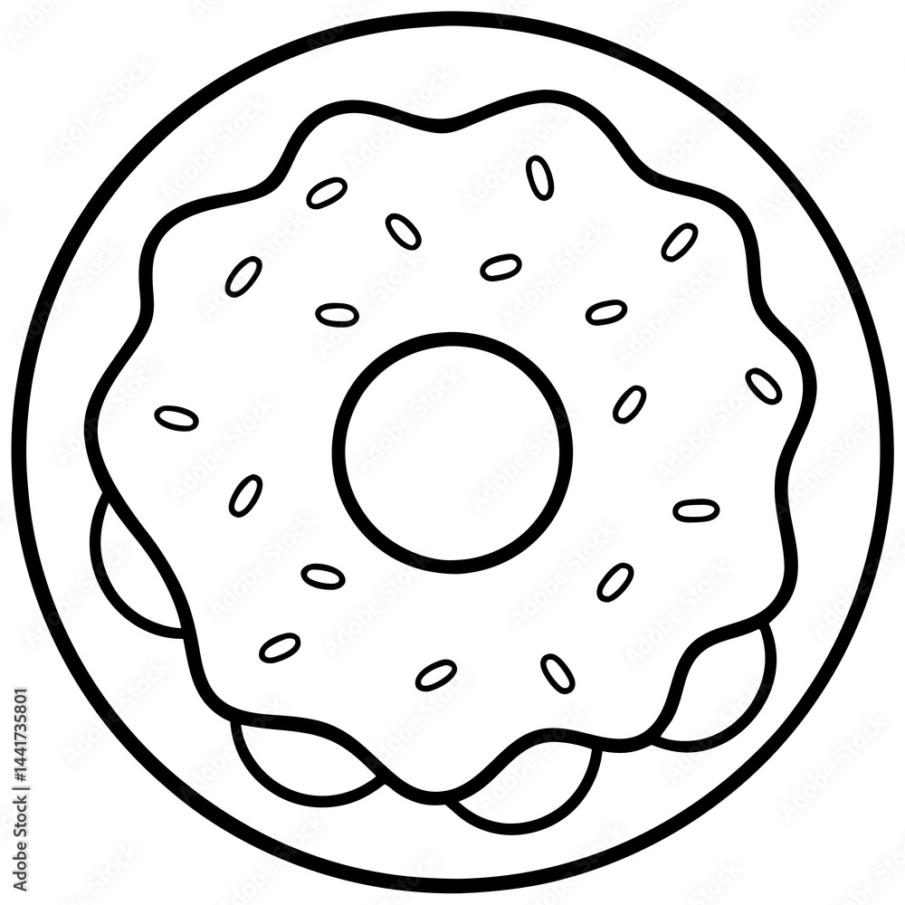 Whimsical Heart-Topped Donut Outline Design Whimsical Heart-Topped Donut Outline Design