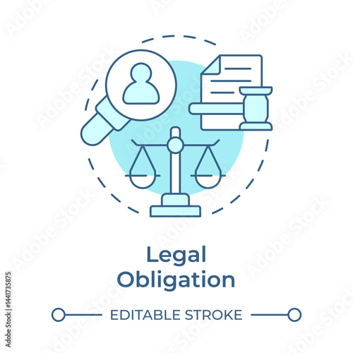 Legal obligation soft blue concept icon. Allow required data processing for regulation. Lawful base from GDPR. Round shape line illustration. Abstract idea. Graphic design. Easy to use in article