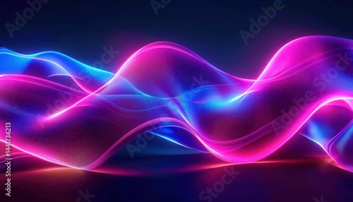 Abstract glowing waves of vibrant pink and blue light flowing smoothly over a dark background, creating a dynamic and futuristic energy with a sense of movement and fluidity