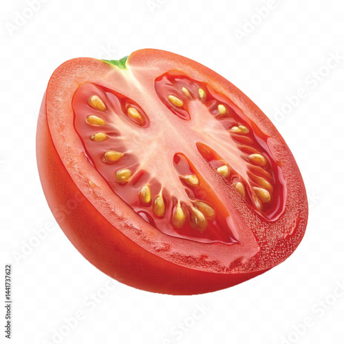 realistic 3d red tomato and slice isolated on  transparent background