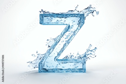Liquid Letter Z Water Forming Alphabet with Splash Effects on White Background