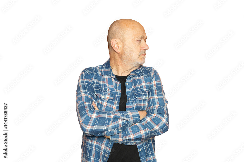 a man with his arms on his hips looking to the right