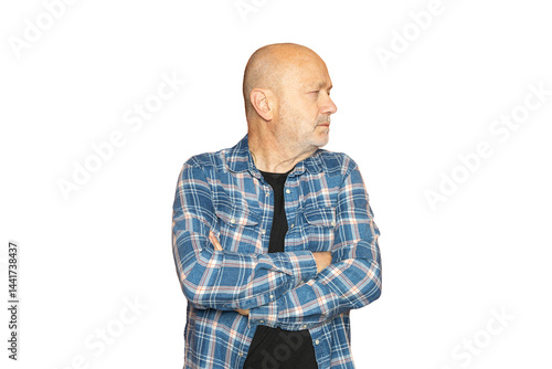 a man with his arms on his hips looking to the right