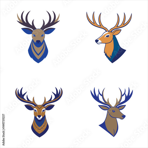 set of vector deer  head