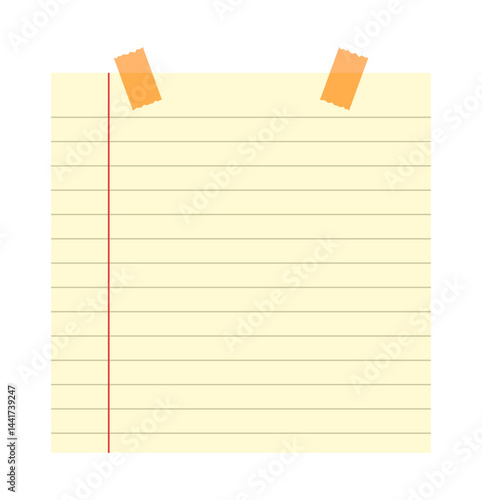 Notepad paper sheet yellow with tape clipart illustration