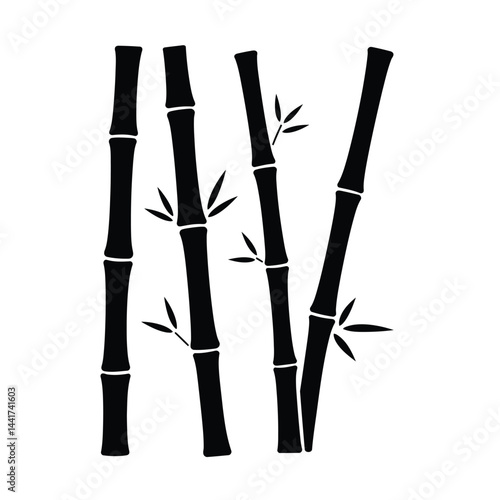 Black bamboo stalks minimalist design asian nature inspired artwork vector illustration