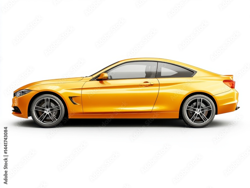Obraz premium Yellow Luxury Sports Coupe Side Profile on White Background