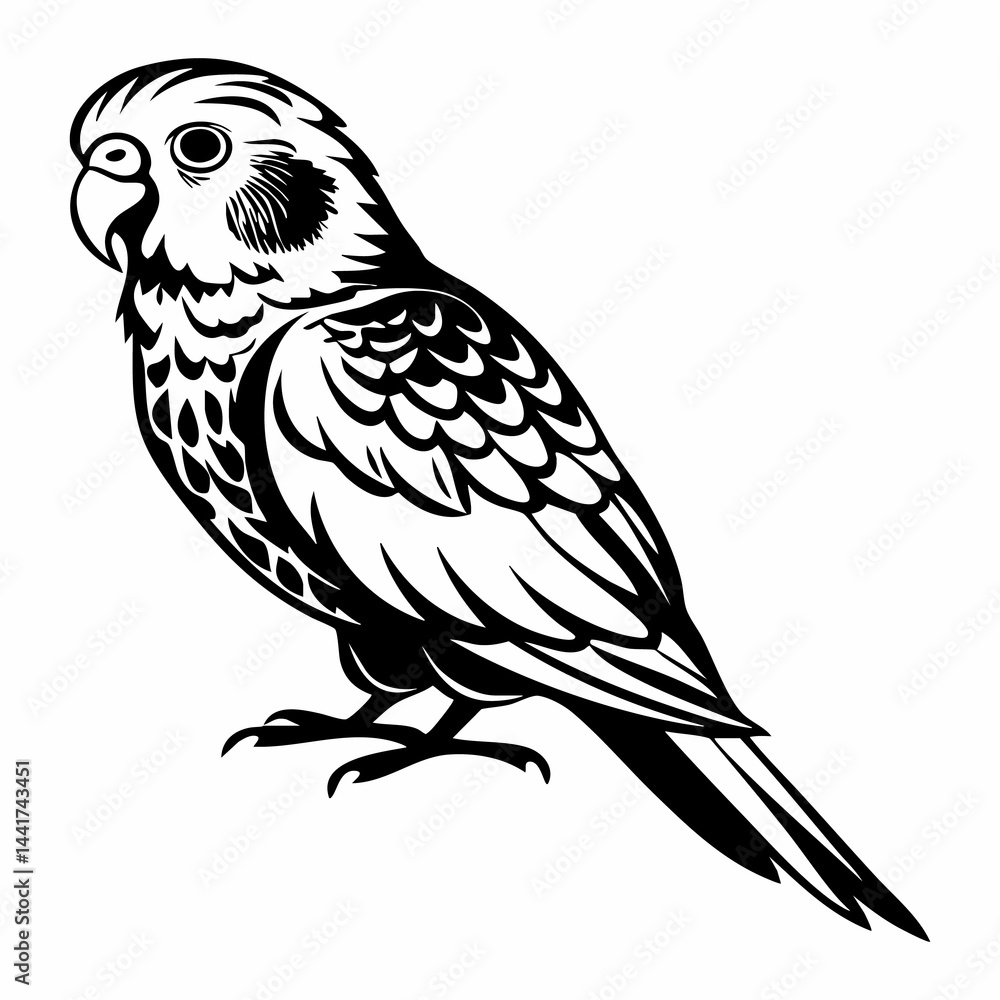 Fototapeta premium Elegant Black and White Parrot Vector Illustration for Design and Decoration.