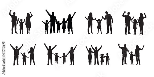 Happy family silhouette set, Family silhouettes, Vector illustration silhouettes of family, Collection of family silhouettes on isolated background