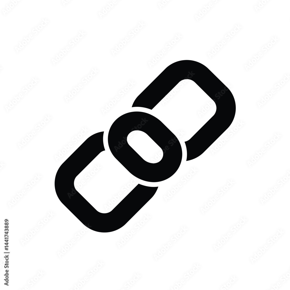 Black chain link icon symbol represents connection and security on white background Black chain link icon symbol represents connection and security on white background