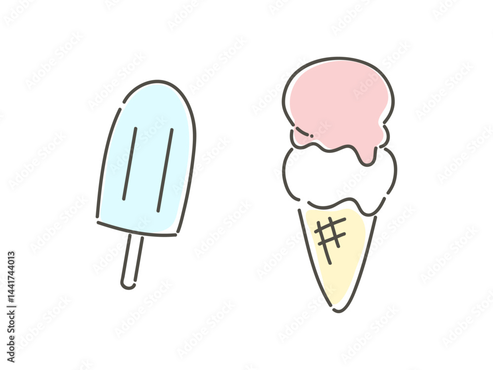 シンプルなアイスキャンディーとアイスクリームのイラスト シンプルなアイスキャンディーとアイスクリームのイラスト