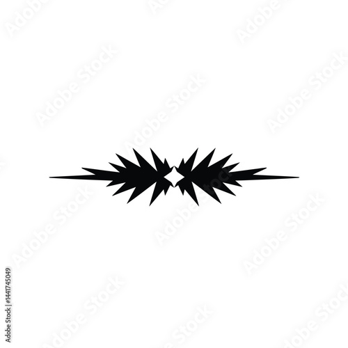 Symmetrical burst graphic element sharp pointed star design in black and white