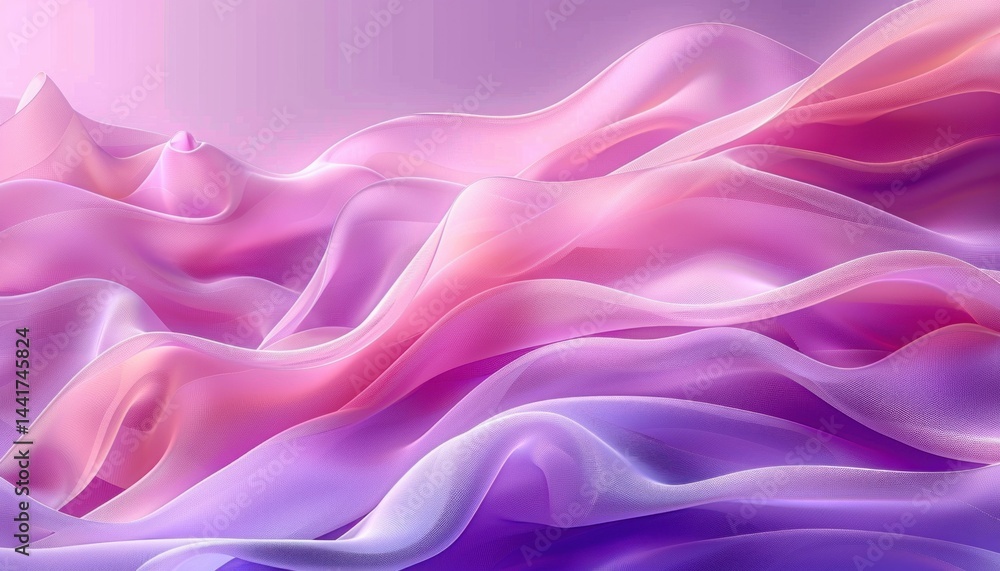 Soft translucent flowing fabric waves in shades of pink, purple, and lavender evoking a gentle, dreamy, and serene atmosphere Soft translucent flowing fabric waves in shades of pink, purple, and lavender evoking a gentle, dreamy, and serene atmosphere