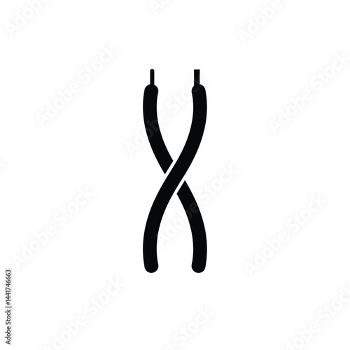 Black and white shoelace graphic represents untied shoe laces silhouette simple vector