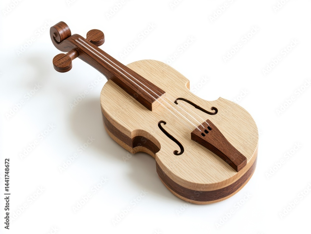 Fototapeta premium Detailed Wooden Violin Model on White Background
