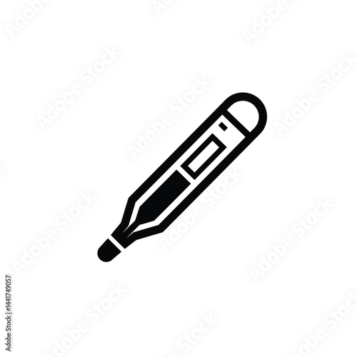 Black outline of medical thermometer for measuring body temperature on white background