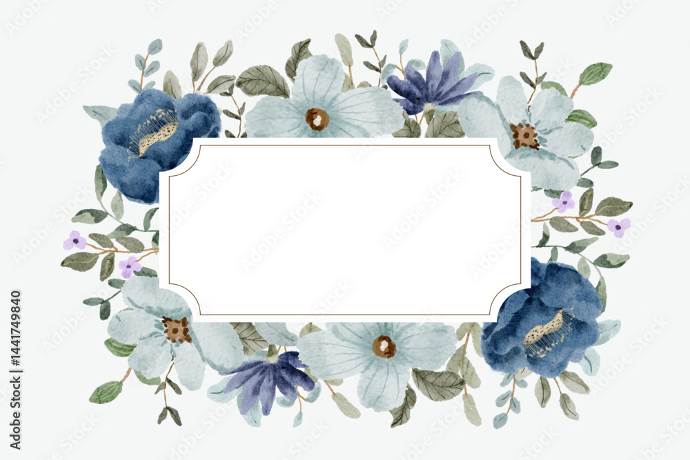 Fototapeta premium cute blue floral watercolor frame