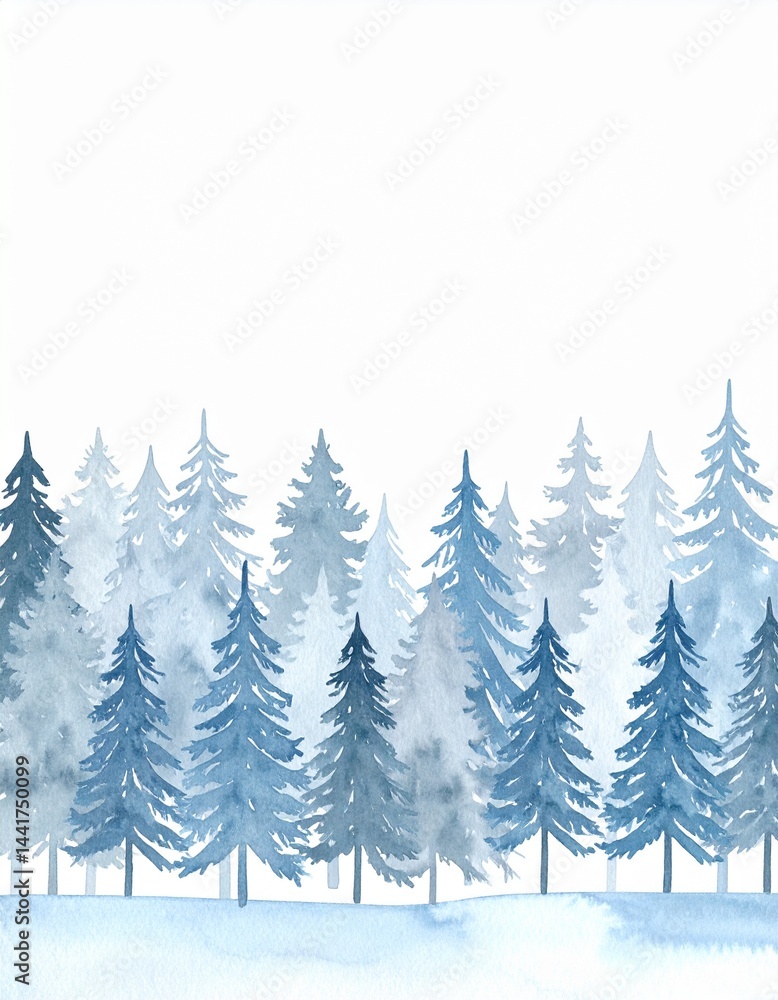Obraz premium Watercolor Silvery Winter Forest Background