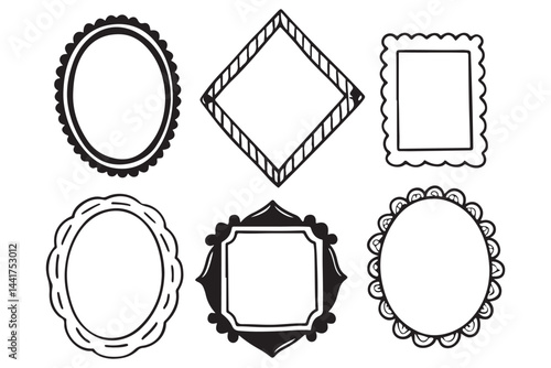 Decorative Frame Collection, Vintage and Modern Border Styles, Hand-Drawn Ornamental Outline Set