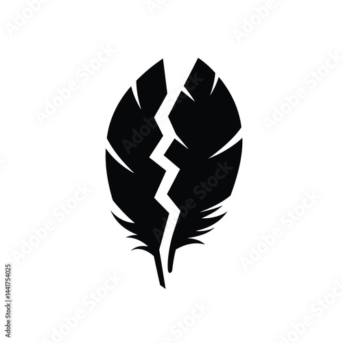 Broken feather silhouette illustrating vulnerability loss and fragility on a white background