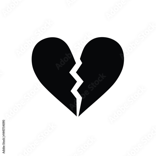 Broken heart silhouette illustration symbolizing heartbreak and loss in minimalistic black and white