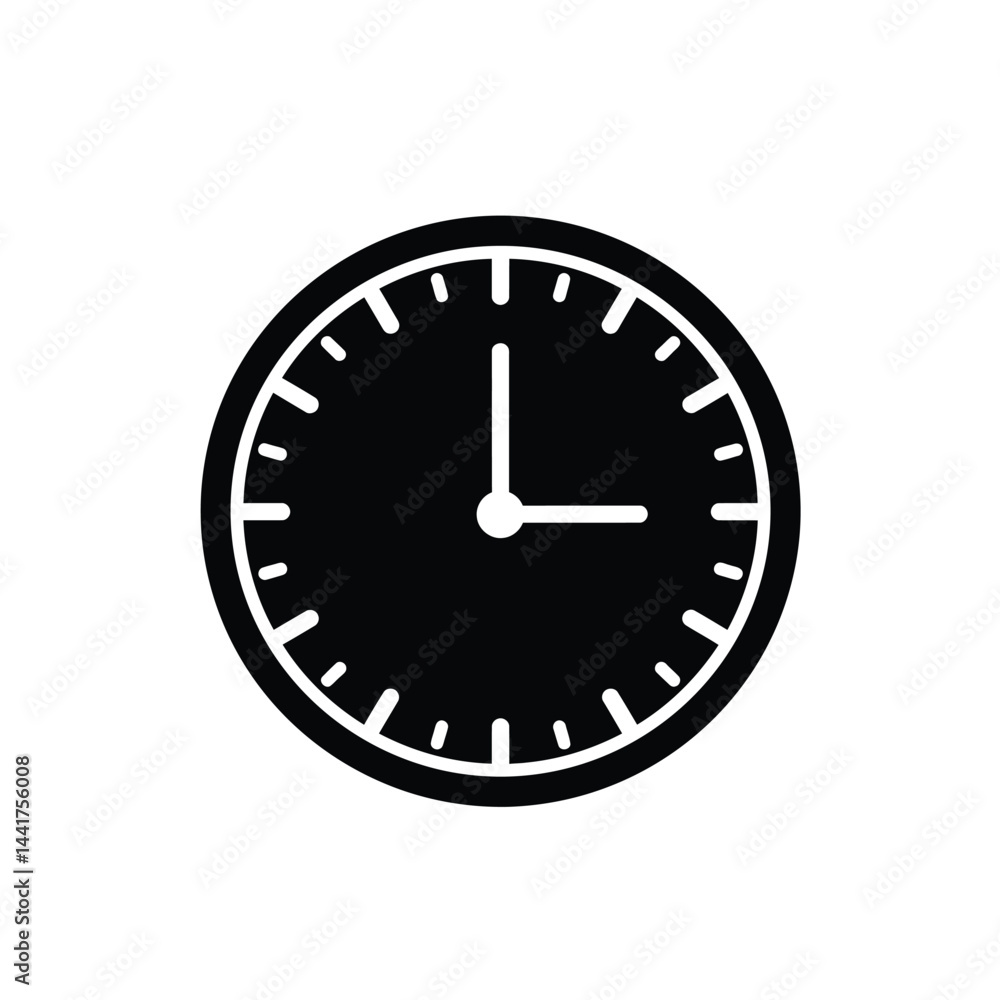 Black and white clock icon showing nine oclock minimalist vector illustration Black and white clock icon showing nine oclock minimalist vector illustration