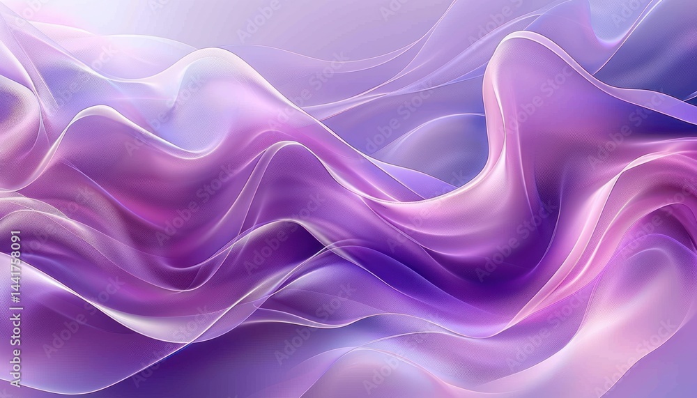 Obraz premium smooth flowing translucent purple and pink silk-like fabric waves creating a soft and dreamy abstract texture